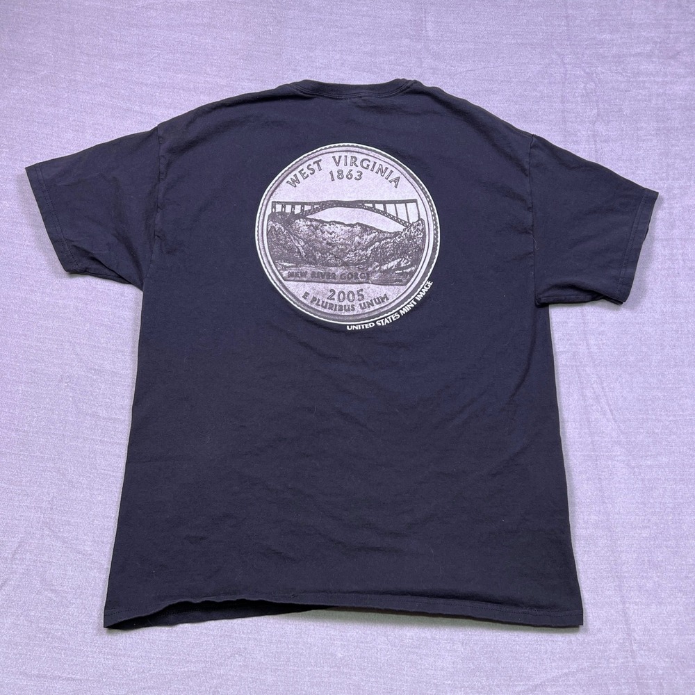 West Virginia New River Gorge 05 Quarter Mint Hanes Heavyweight Black T Shirt XL